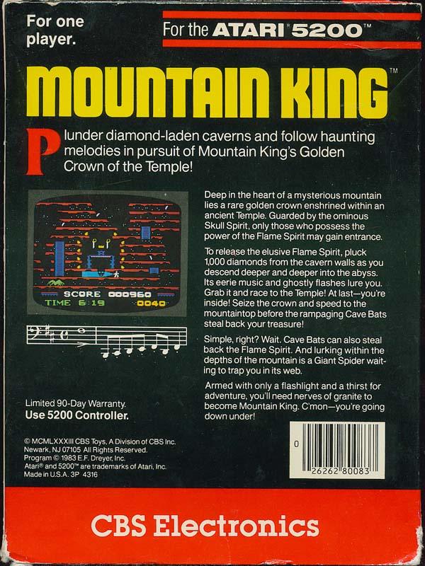 Mountain King (1984) (Sunrise Software) Box Scan - Back